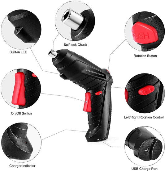 47 in 1 Cordless Electric Screwdriver Drill with Built-in LED Rechargeable Wireless Drill Machine Kit Power Drill Screw Gun Tool, Accessories for House,Office (47 IN 1 ELECTRIC)